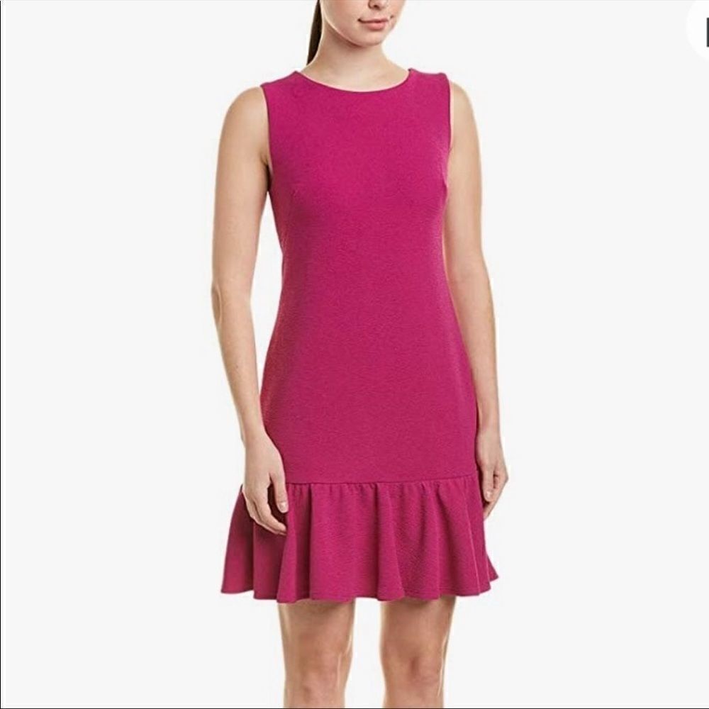 Betsey Johnson Magenta Ruffle-Hem Sleeveless Shift Dress Size 8